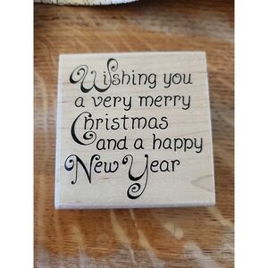Wishing You Merry Christmas Happy New Year stampabilities Rubber Wooden Holiday